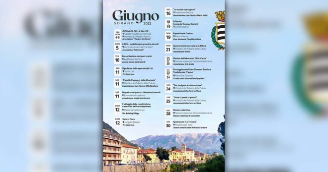 “Giugno Sorano”: tutti gli eventi in programma a Sora