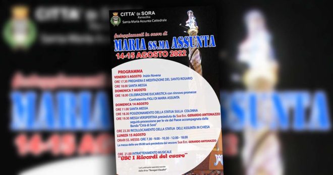 Sora: questa sera l’attesissima processione “Macchina dell’Assunta”. il programma dei Festeggiamenti