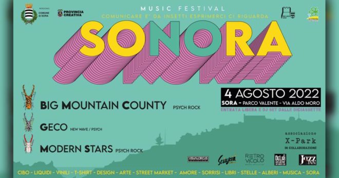 Sora: Giovedì 04 Agosto nel Parco “Valente” la prima attesissima edizione di “SONORA”