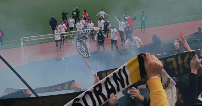 Calcio: Audace vs Sora 0-3. 22a vittoria consecutiva dei bianconeri. Festa tra i tanti tifosi al seguito