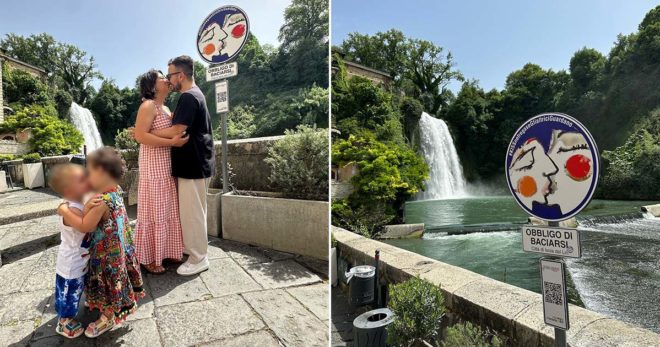 Isola del Liri: il cantante Andrea Sannino “rispetta” l’obbligo di baciarsi sotto la cascata