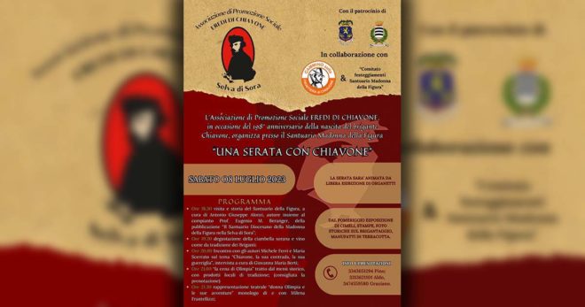Estate Sorana: sabato 8 Luglio “Una serata con Chiavone”