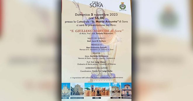 “San Giuliano Martire di Sora”: domenica 5 novembre la presentazione del libro di mons. Donato Piacentini