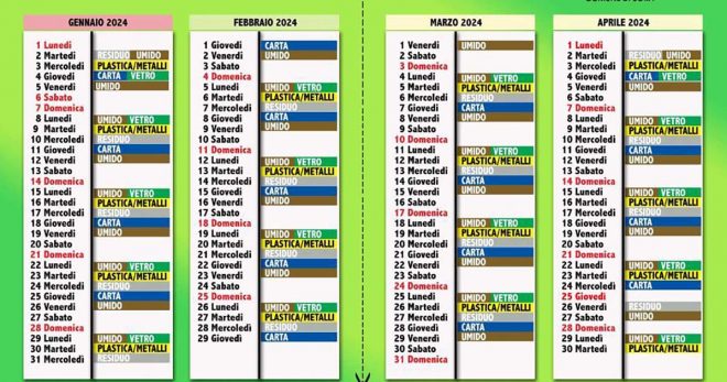 Sora: il calendario della raccolta porta a porta dal 1° Gennaio al 30 Giugno 2024