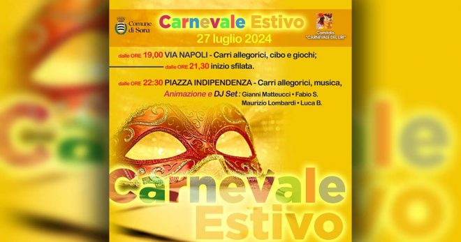 Sora: Carnevale Estivo, tutto pronto per la prima edizione della kermesse