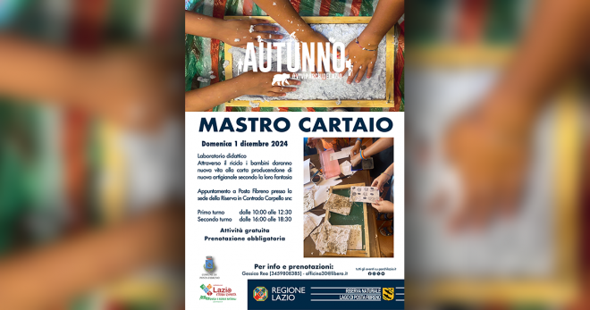 “Mastro Cartaio”: laboratorio per bambini a cura della Riserva Naturale Lago di Posta Fibreno