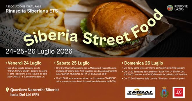 Isola del Liri, quartiere Nazareth: dal 24 al 26 luglio Siberia Street Food