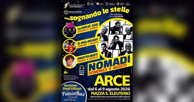 Arce, “Sognando le stelle” entra nel vivo: Orietta Berti e Nomadi nel weekend