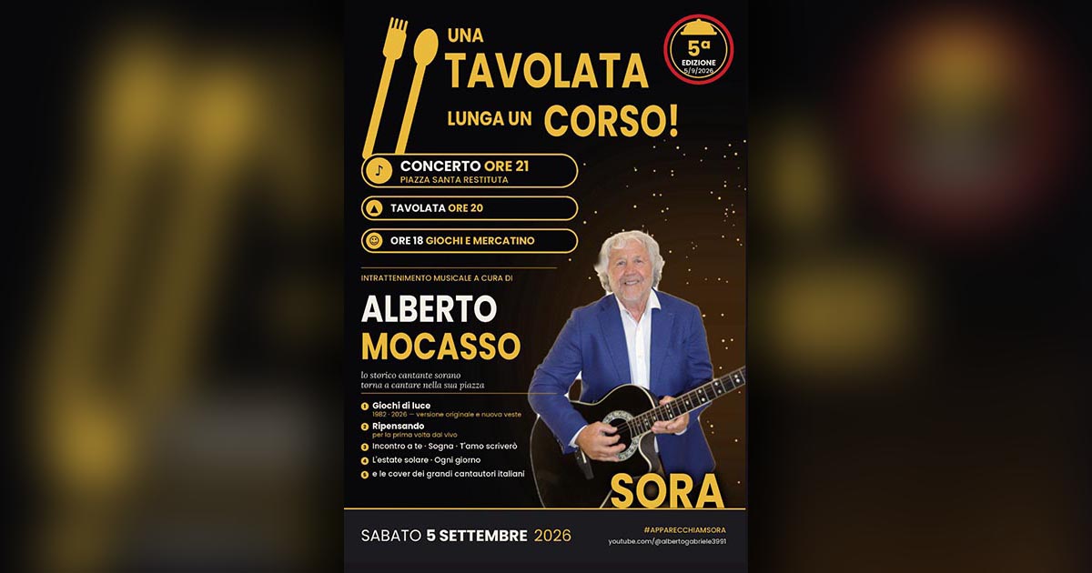 Sora, Alberto Mocasso torna a cantare in città: sabato sera concerto in piazza Santa Restituta