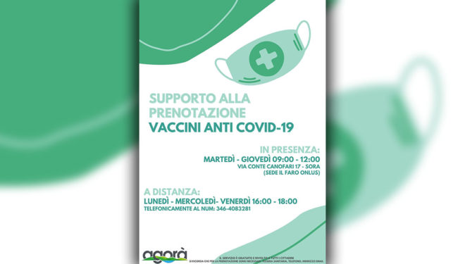 SORA – “Agorà” e “Il Faro”: servizio gratuito di supporto alla prenotazione dei vaccini anti Covid-19