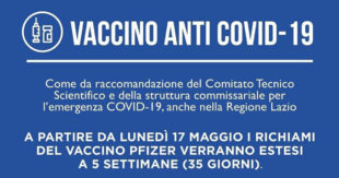 Vaccinazione anti-Covid: dal 17 Maggio richiamo Pfizer esteso a 35 giorni