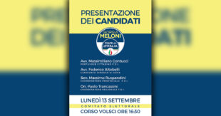 ELEZIONI SORA 2021 – Lunedì 13 presentazione della lista di Fratelli d’Italia