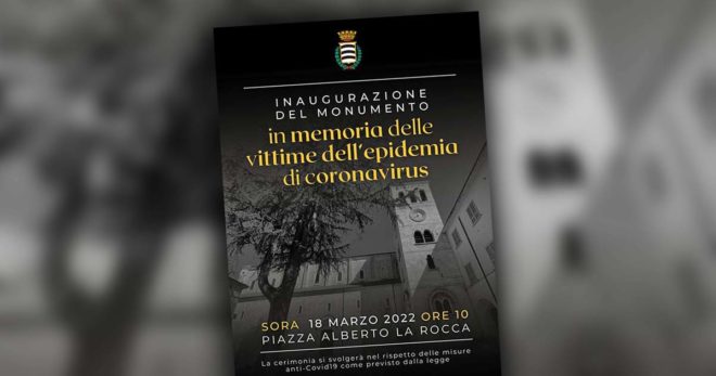 Sora: Venerdì 18 Marzo l’inaugurazione del Monumento in memoria delle vittime del Covid