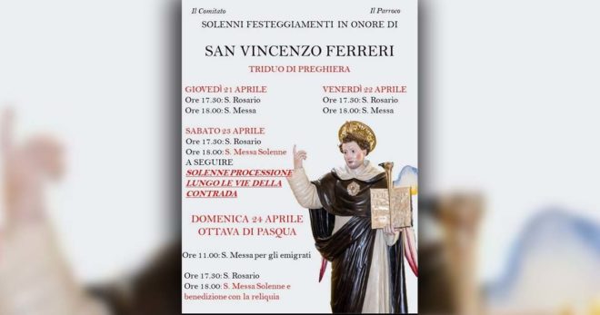 Sora: solenni festeggiamenti in onore di San Vincenzo Ferreri