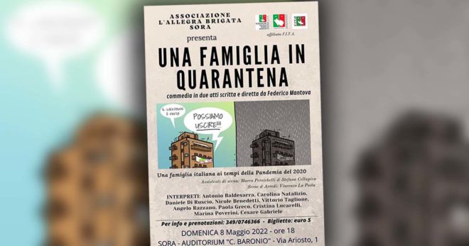 Teatro: “L’Allegra Brigata” di Sora presenta “Una famiglia in quarantena”. Oggi pomeriggio al “Baronio”