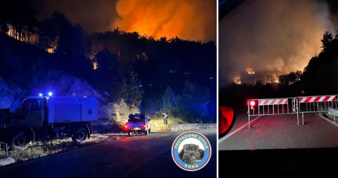 Incendio in Valle di Comino: notte di duro lavoro per la Protezione Civile di Sora