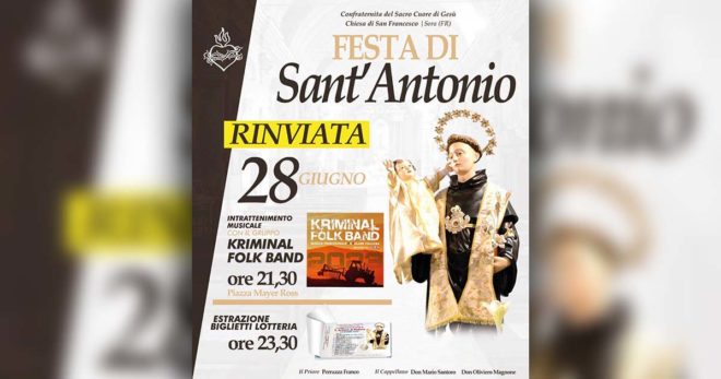Sora: questa sera i Festeggiamenti civili in onore di Sant’Antonio
