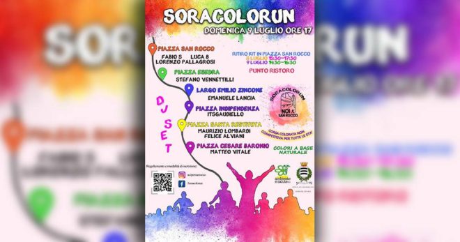 SORACOLORUN: Domenica pomeriggio il grande evento “colorato” organizzato dall’Ass. “Noi per San Rocco”