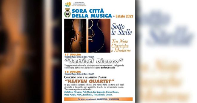 Rassegna “Sora Città della Musica”: questa sera al chiostro “Heaven Quartet”