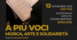 “A PIÙ VOCI. MUSICA, ARTE, SOLIDARIETÀ”. Domenica 12 Novembre a Sora
