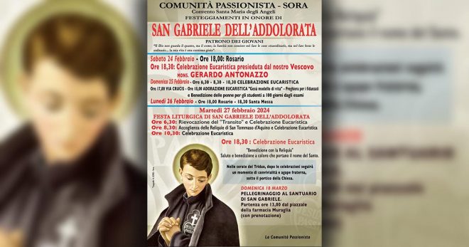 Sora, San Gabriele dell’Addolorata: i festeggiamenti e il pellegrinaggio