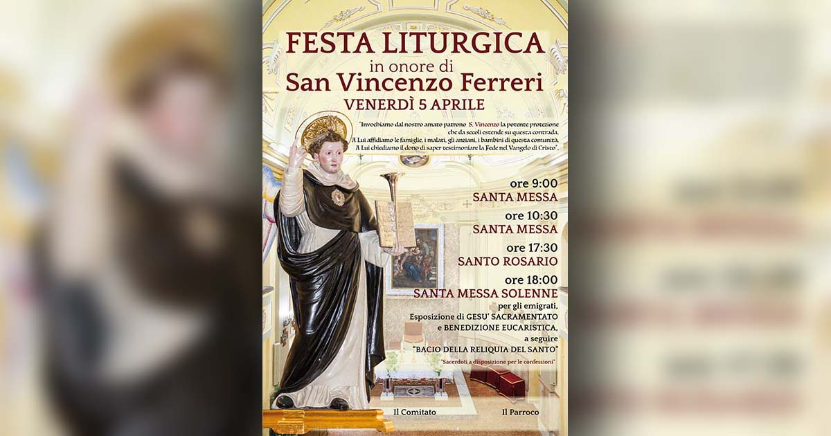 Preghiera A San Vincenzo Ferreri Sora: il 5 Aprile la Festa Liturgica in onore di San Vincenzo Ferreri