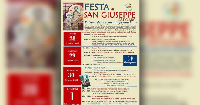Festa di San Giuseppe Artigiano: quattro giorni di celebrazioni e comunità a Sora. Il programma completo